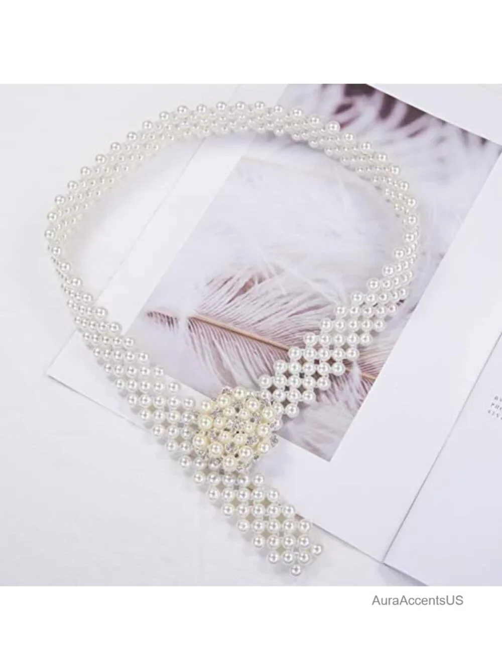 Pearl Bead Rhinestone Belt with Buckle for Wedding Dress Formal Waist Chain